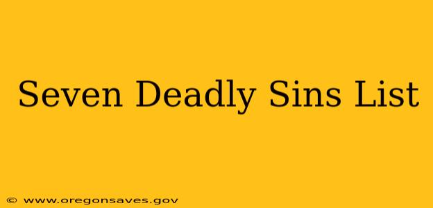 Seven Deadly Sins List