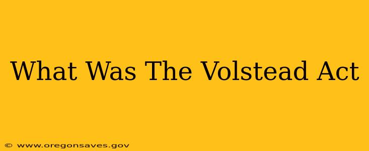 What Was The Volstead Act